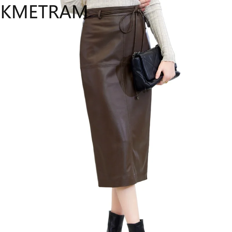 KMETRAM 100% Sheepskin Skirts for Woman Genuine Leather Long Skirt Women Spring Elegant Women's Clothing кожаная юбка 2025