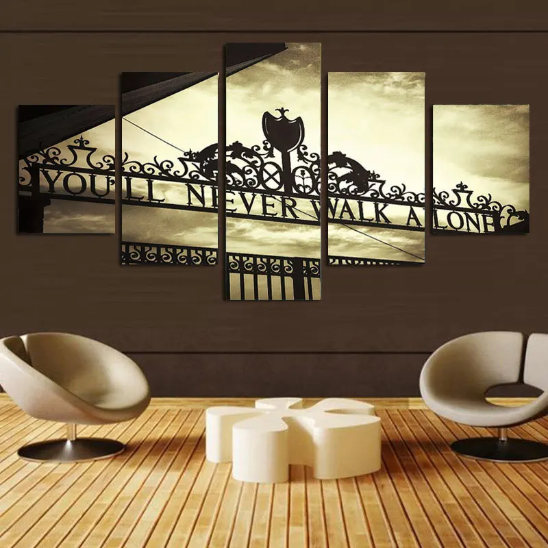 5 Piece Liverpool FC Football Club Shankly Gates Anfield You'll Never Walk Alone Canvas Wall Art Prints Wall Poster Decoration