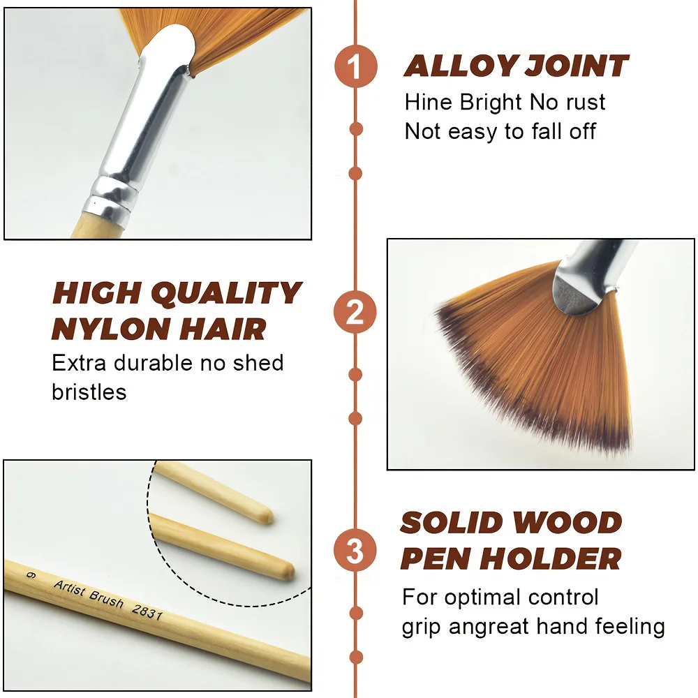 3/5/6/10 قطعة مجموعة فرشاة طلاء المروحة شعيرات نايلون ناعمة مقابض خشبية لطلاء الأكريليك والألوان المائية والزيت والغواش #5