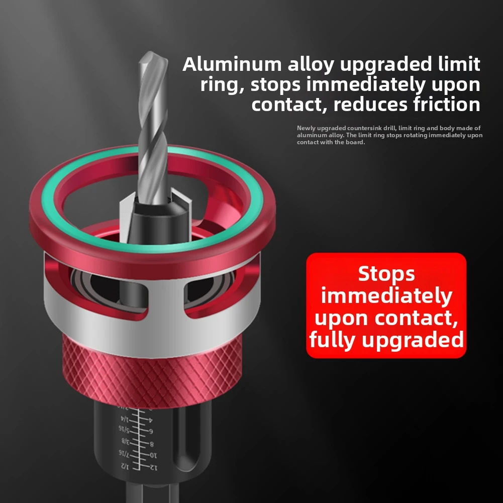 プロ仕様の5ピーステーパードリルビットキット、深さ調整カラー付き、木材、アルミニウム、パーティクルボード素材のきれいな穴あけに最適