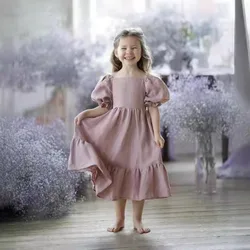 2024 Eastern European Summer Girls Summer Cotton and Hemp JK British Leisure Bubble Princess Dress