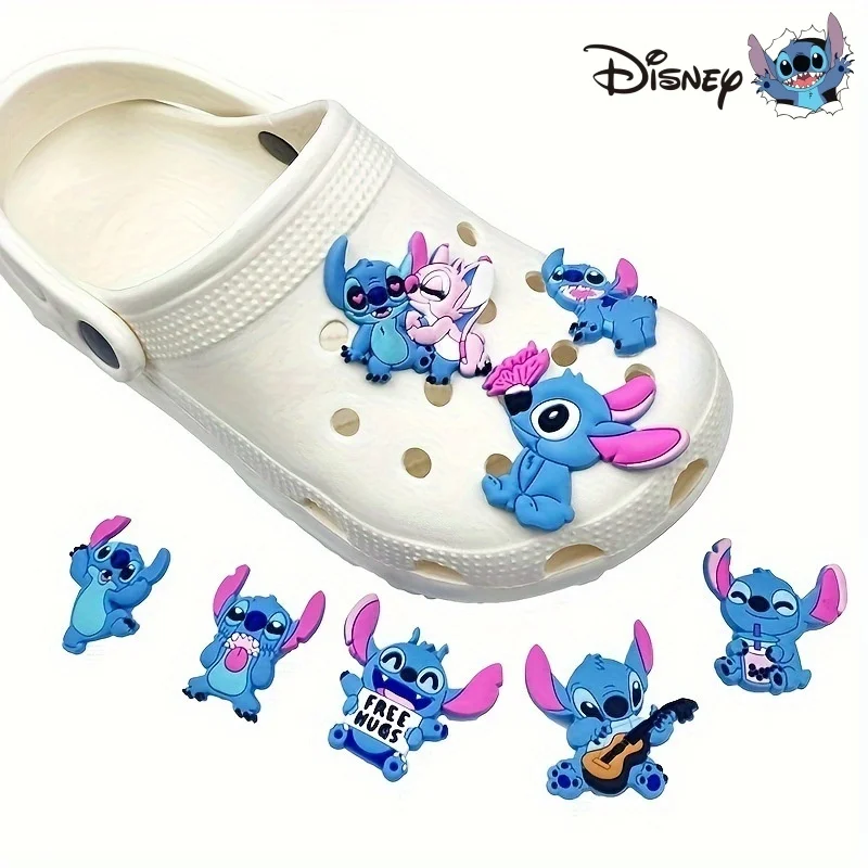 Disney Stitch-hebilla de zapato de dibujos animados, figuras de acción de Anime, Stitch, Mickey Mouse, Winnie The Pooh, adornos de Crocs bonitos de PVC, 8 piezas