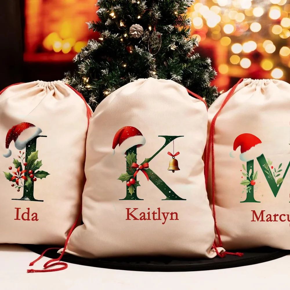 

40x30cm Personalised Name Christmas Sack Santa Gift Bag Sack for Baby Girl Customised with Name Baby Kids Christmas Decoration