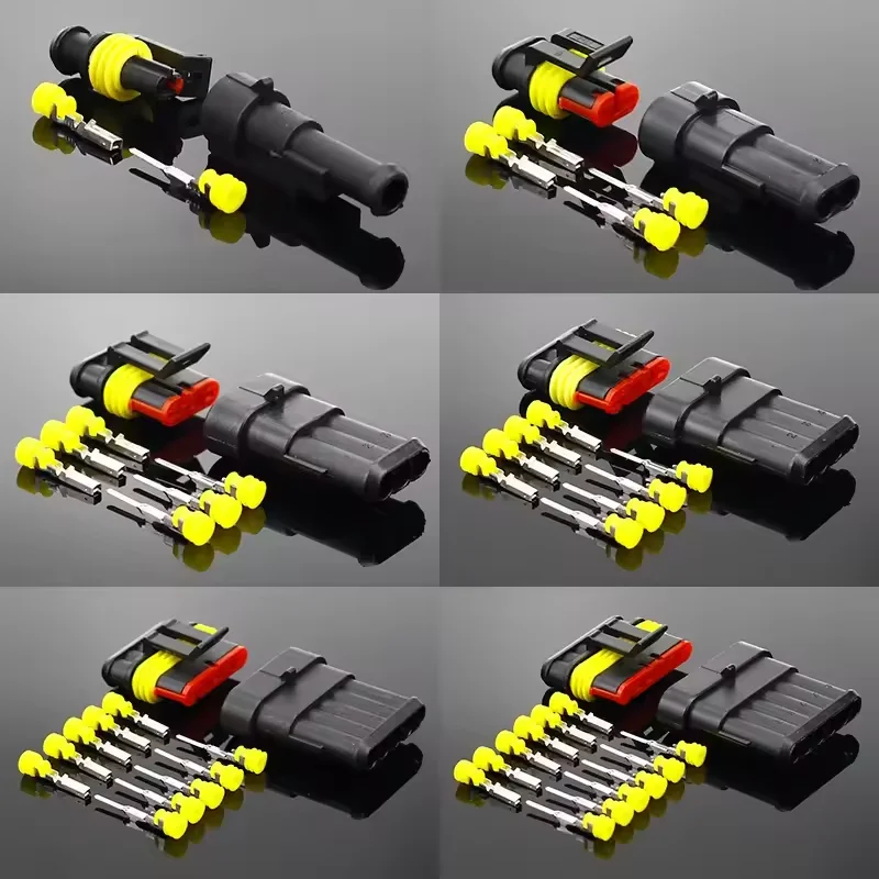 5sets Kit 2 pin 1/2/3/4/5/6 pins Way AMP Super seal Waterproof Electrical Wire Connector Plug for car waterproof connector