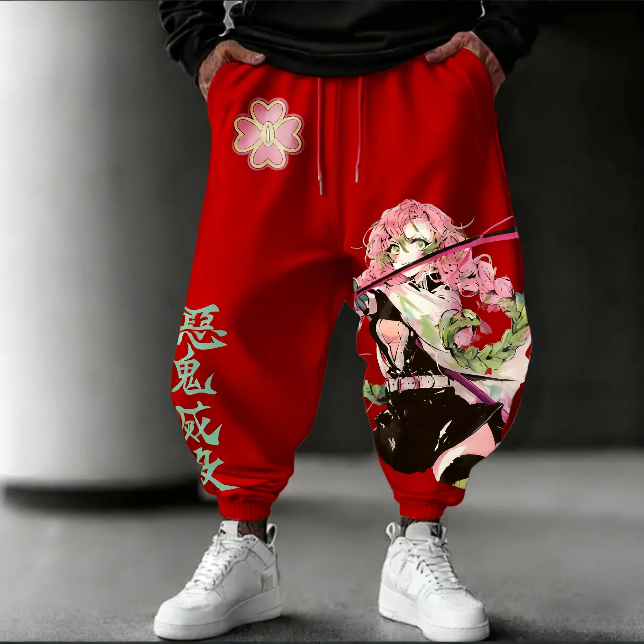 Demon Slayer Anime 2025 Autunno/Inverno Pantaloni Della Tuta Nuovo Kanroji Mitsuri Disegnato A Mano Stampato Allentato Casual Moda Pantaloni affusolati