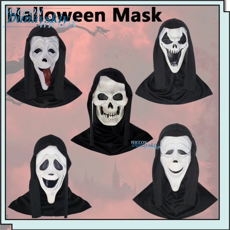 Halloween Totenkopf-Kopfbedeckung Schreiende Gruselige Latex-Maske Zombie Cosplay Kostüm Zubehör Requisiten für Festival Erwachsenen-Accessoires