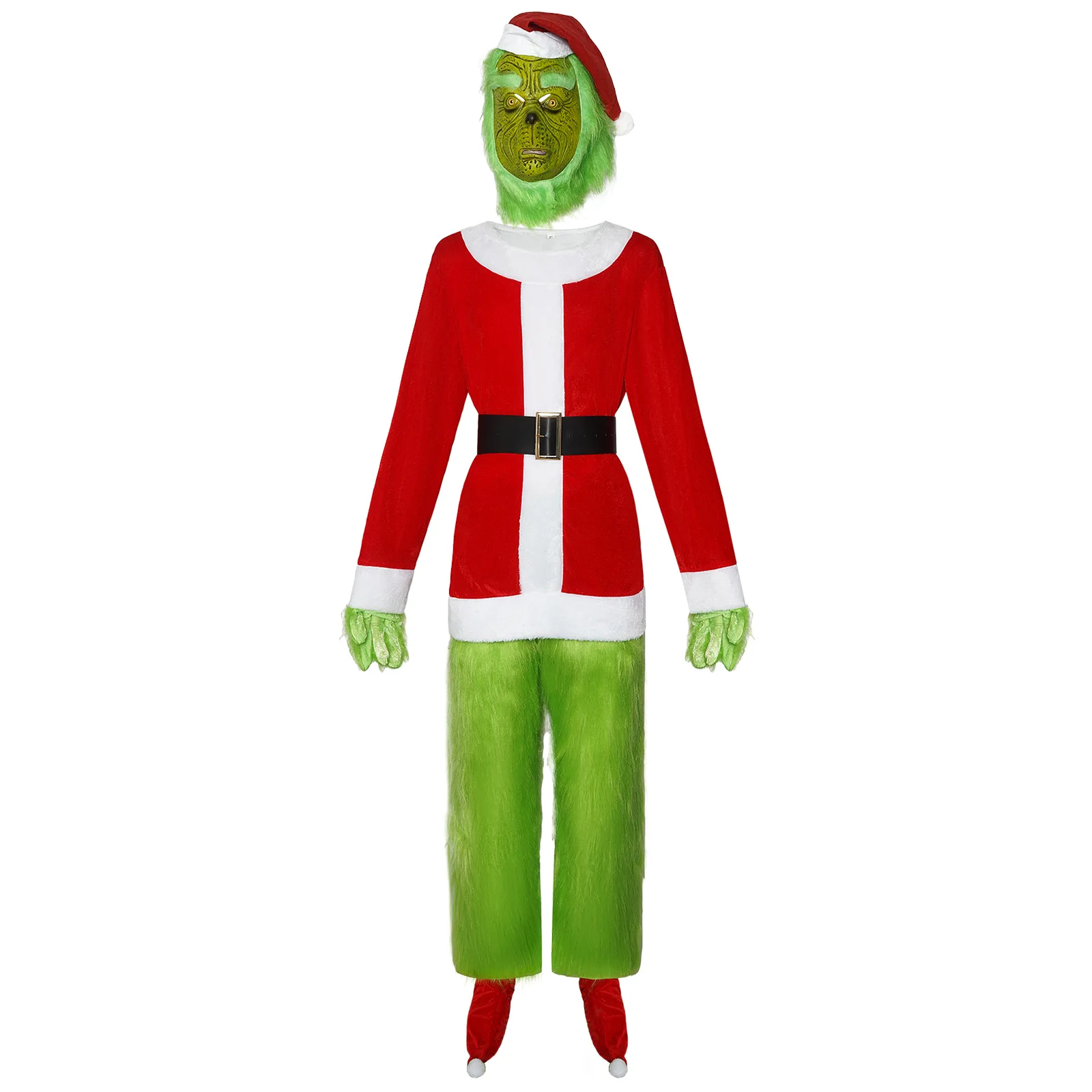 Conjunto de disfraz de Papá Noel para fiesta de Navidad graduación juego de rol para adultos monstruo verde peludo traje de Cosplay de Halloween guantes máscara