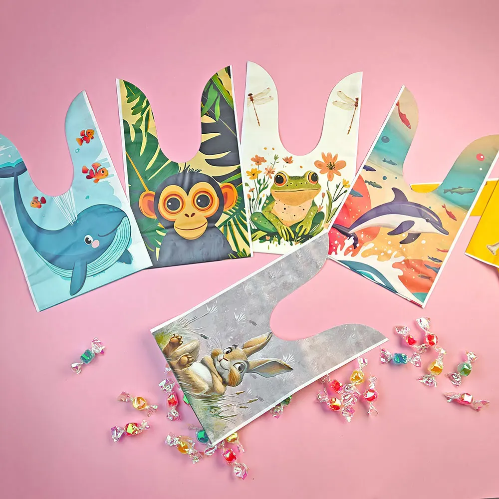 25/50/100pcs Animal Candy Bag Gift Bag Cute Color Carton Rabbit Ear Bags Cookie Packing Children\'s Day Supplies