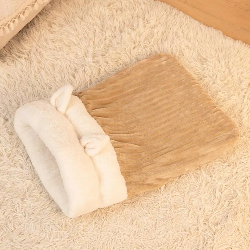 سرير كهف للقطط كيس نوم مريح من القطيفة مع آذان لطيفة للقطط الصغيرة للحيوانات الأليفة سرير نفق مخبأ دافئ للشتاء للكلاب #4