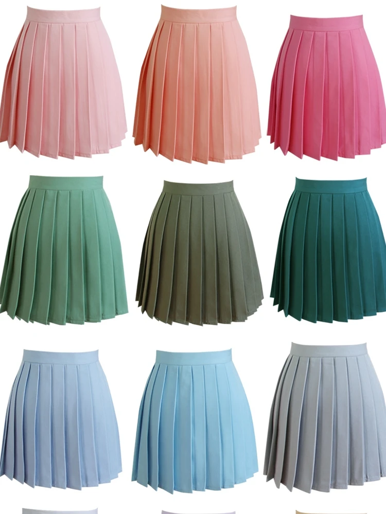 High Waist Pleated Skirt Summer Half Skirt Student Preppy Short Skirt Sweet Pleats A-Line Skirt Polyester Fiber Casual Wear