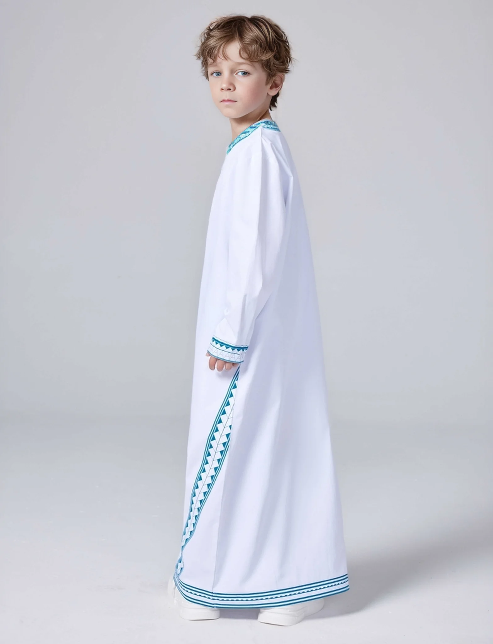 Ramadan Islam Muslim Thobe For Kids Middle East Arab Dubai Malaysian Boy Printed Loose Robe Button-up Shirt