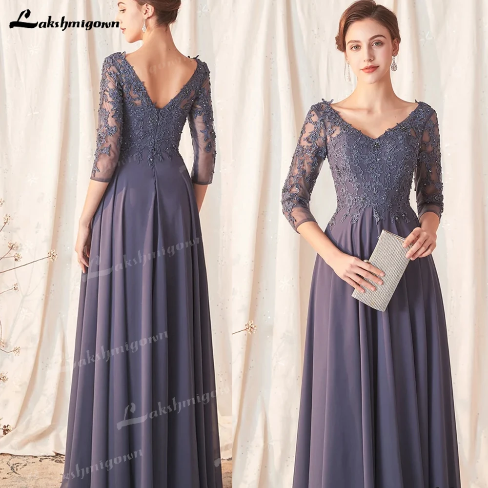 Abiti da festa lunghi donna per matrimoni 2023 Appliques in Chiffon mezza manica a-line abito lungo da sposa per gli ospiti robes de soirée