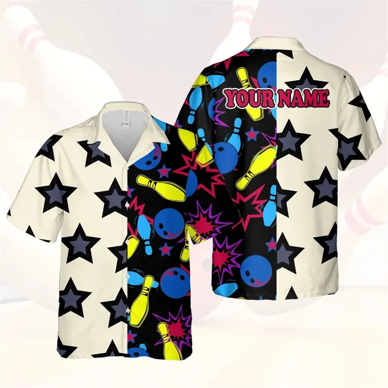 Summer Fashion Star Bowling Men Shirt Custom Team Name Sport Loose Casual Shirts 3D Print Graphic Personality Button Shirts Top