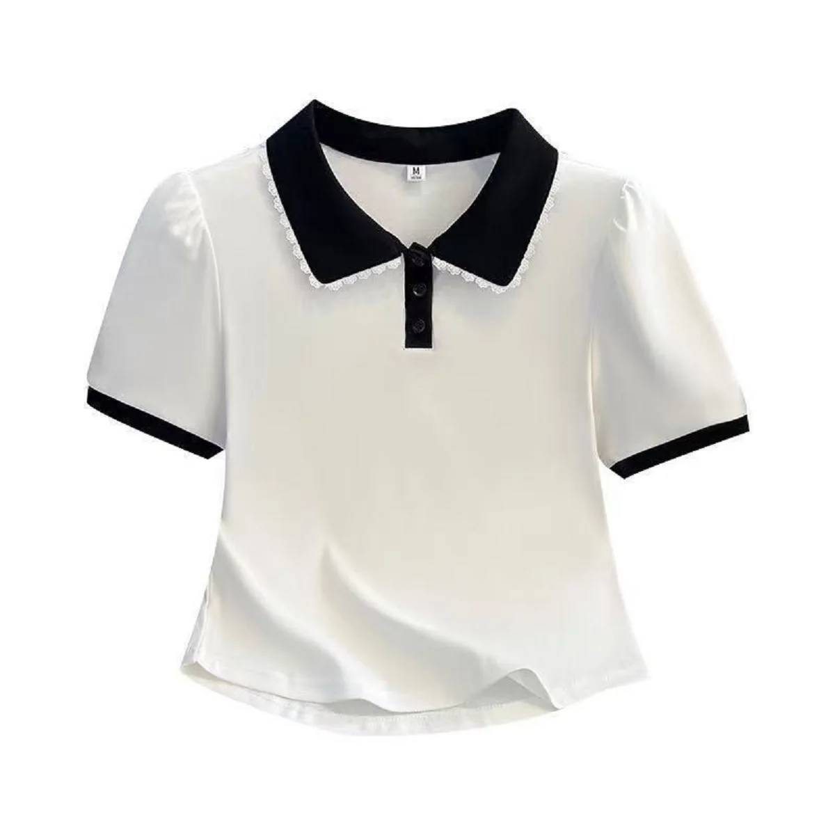 Women Summer Tee Peter Pan Collar Short Sleeve T Shirt Summer New Design Korean Fashion Casual Female Top Blouse Clothing