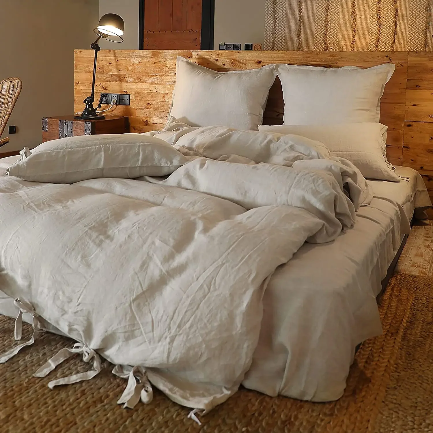 Pure Linen Duvet Cover Set, Comfortable Bedding 1 Duvet Cover 2 Pillowcases, Soft And Skin Friendly Queen/King Double Single Be