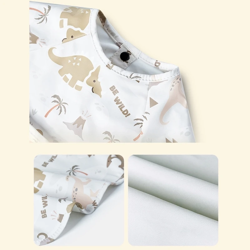 Baby Mealtime Smock PU Waterproof Bib Short Sleeve Teething Bib with Front Pocket, Feeding Apron for Stain Protections image 4