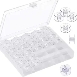 25 Pcs Plastic Sewing Machine Bobbins Sewing Supplies Colored Clear Plastic Empty Bobbin Spools Storage Box Sewing Accessories