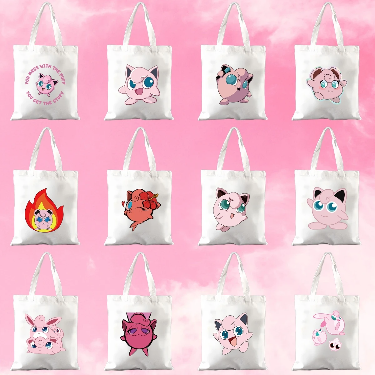 

Kawaii Cartoon Jigglypuff Handbags Anime Cute Women Casual Canvas Tote Beach Fashion Students Shoulder Bag Pouch Birthday Gifts