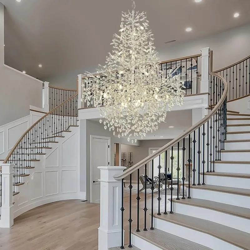 Luxury Crystal Branch Ceiling Chandelier Elegant Gold Silver Attic Living Room Foyer High Staircase Art Decorative Hanging Lamps