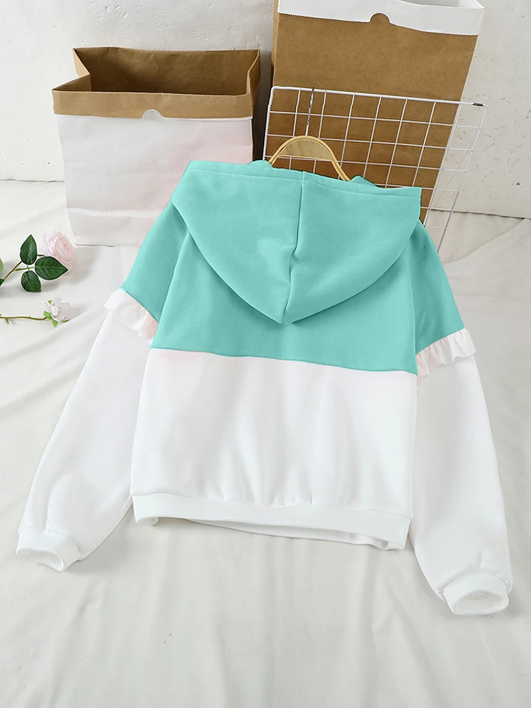 2025 Autumn Long Sleeve Hoodies Women Casual Color Match Tops Elegant Simple Sweatshirts Simple Loose Warm Blouse VONDA