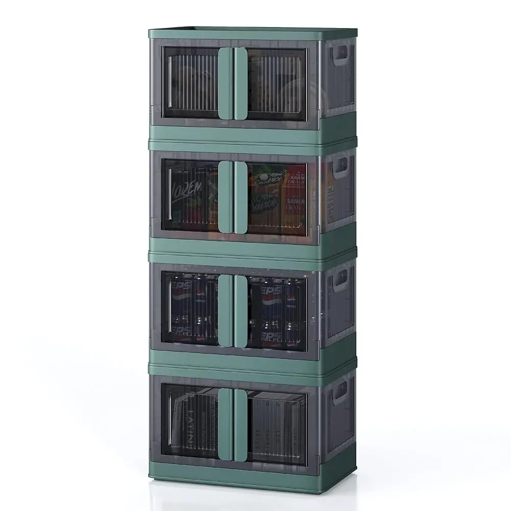 

8.4Gal Collapsible Storage Bins With Lids & Wheels - 4 Pa Stackable With Doors, Heavy-Duty Plastic Containers For Home/Office,