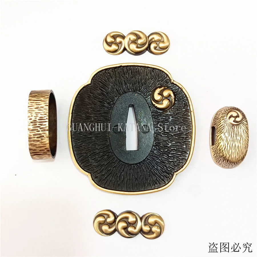 Imagem -03 - Conjunto de Bronze Cobre Japonês Katana Wakizashi Tanto Espada Acessórios Tsuba Mais Menuki Fuchi Mais Kashira Livre Seppa um