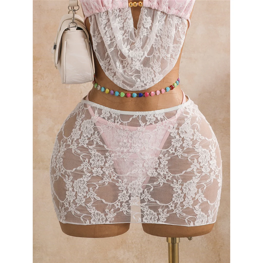 Mit Rock, Spitze, Neckholder-Bikini, Damen-Badeanzug, Damen-Bademode, dreiteiliges Bikini-Set, hoch geschnittene Beine, Badeanzug, Badebekleidung, Schwimmbekleidung V8418 – Detail 16