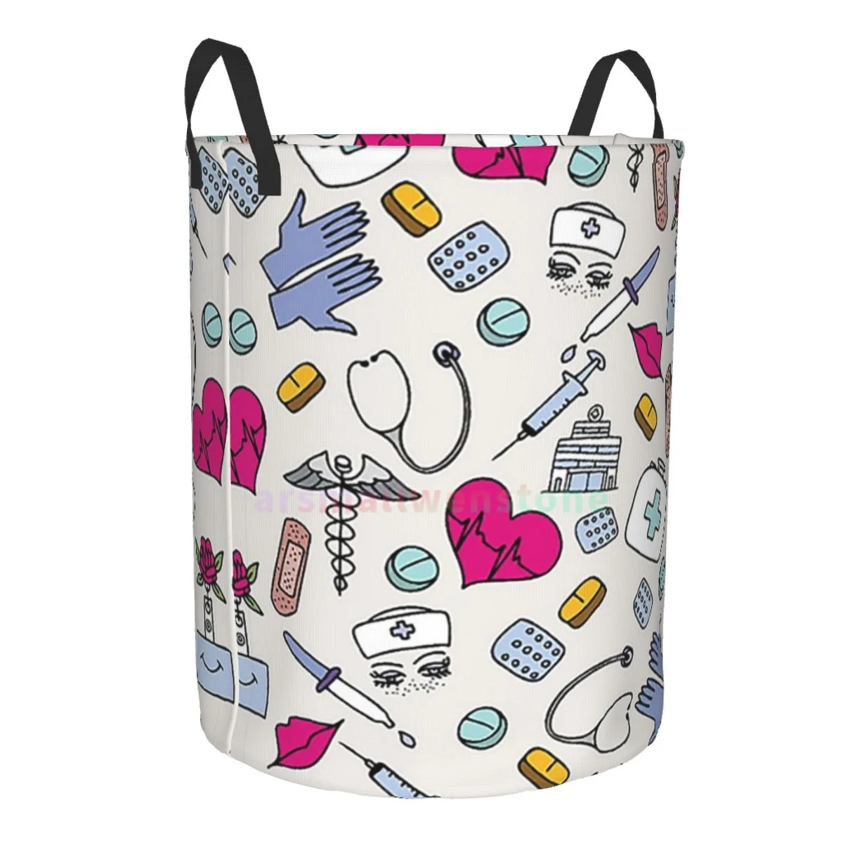 Cartoon Ladies Doctor Round Laundry Hamper Storage Basket Toys Clothes Organizer Bin for Home Bathroom Bedroom Dorm Nursery