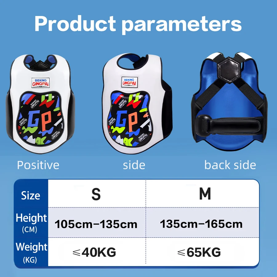 GINGPAI kids Chest Guard Boxing MMA Kickboxing Body Vest Protector Martial Arts Rib Shield Taekwondo Target Training Uniform