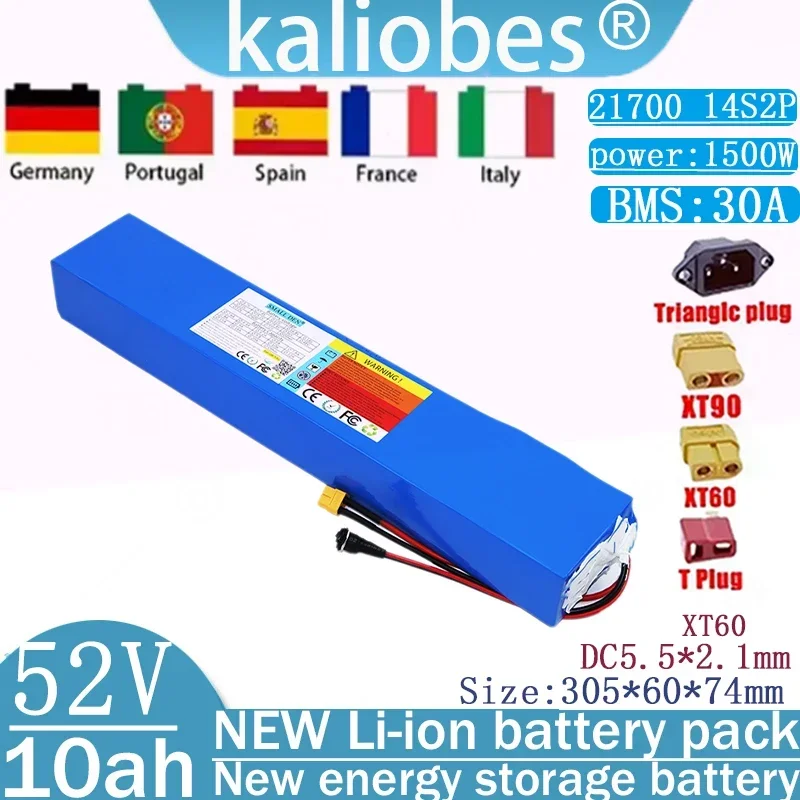 52V 10Ah 21700 14S2P lithium battery pack, suitable for transport vehicles with 0-1500W motor, solar rechargeable, high-quality