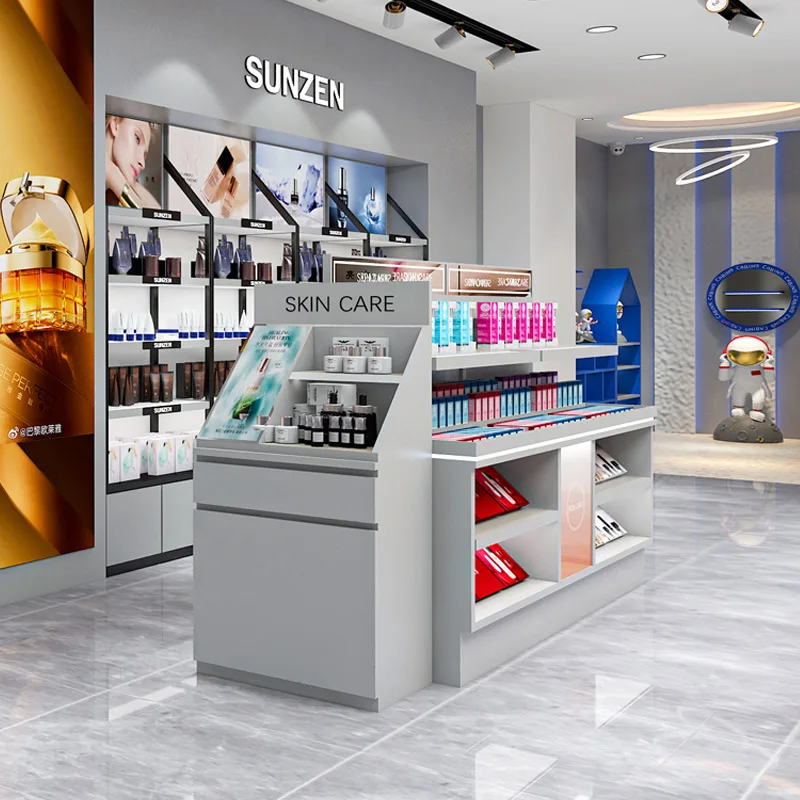custom.Full Store Design Mall Shop Simple Luxury Beauty Nail Commercial Customized Lacquered Lockable Cosmetic Display Cabinet