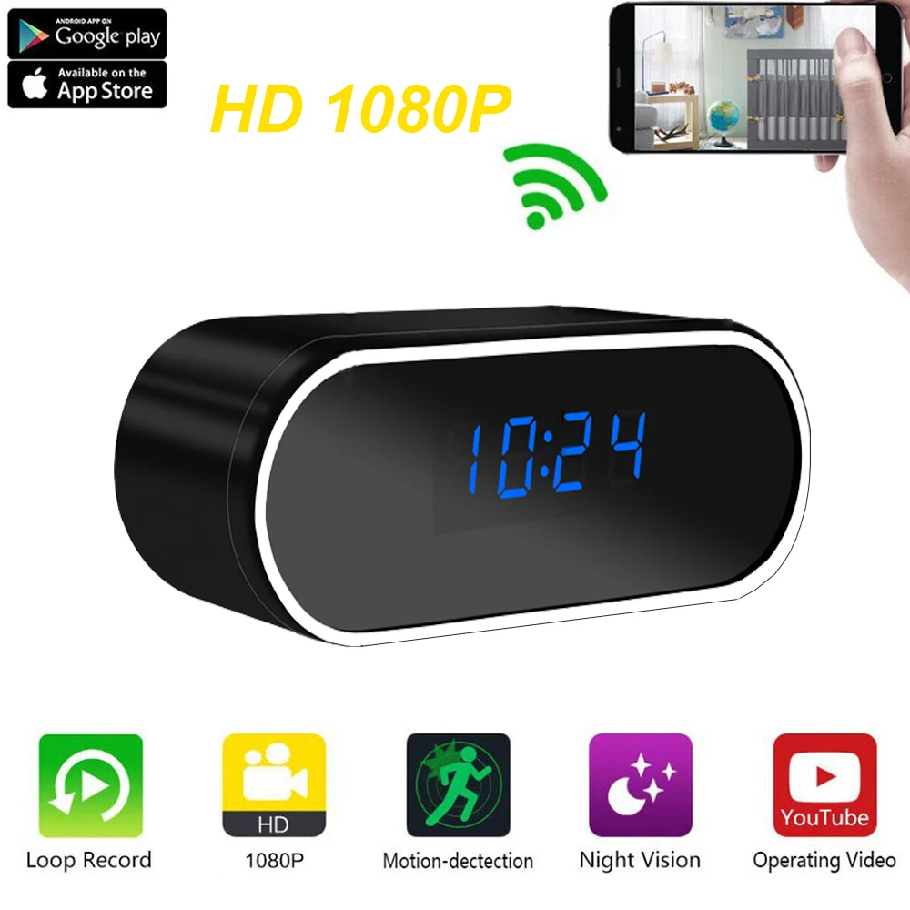 Mini Camera Clock Full HD 1080P WIFI Control Night Vision View DVR Camcorder Motion Detection Home Surveillance Monitor Video