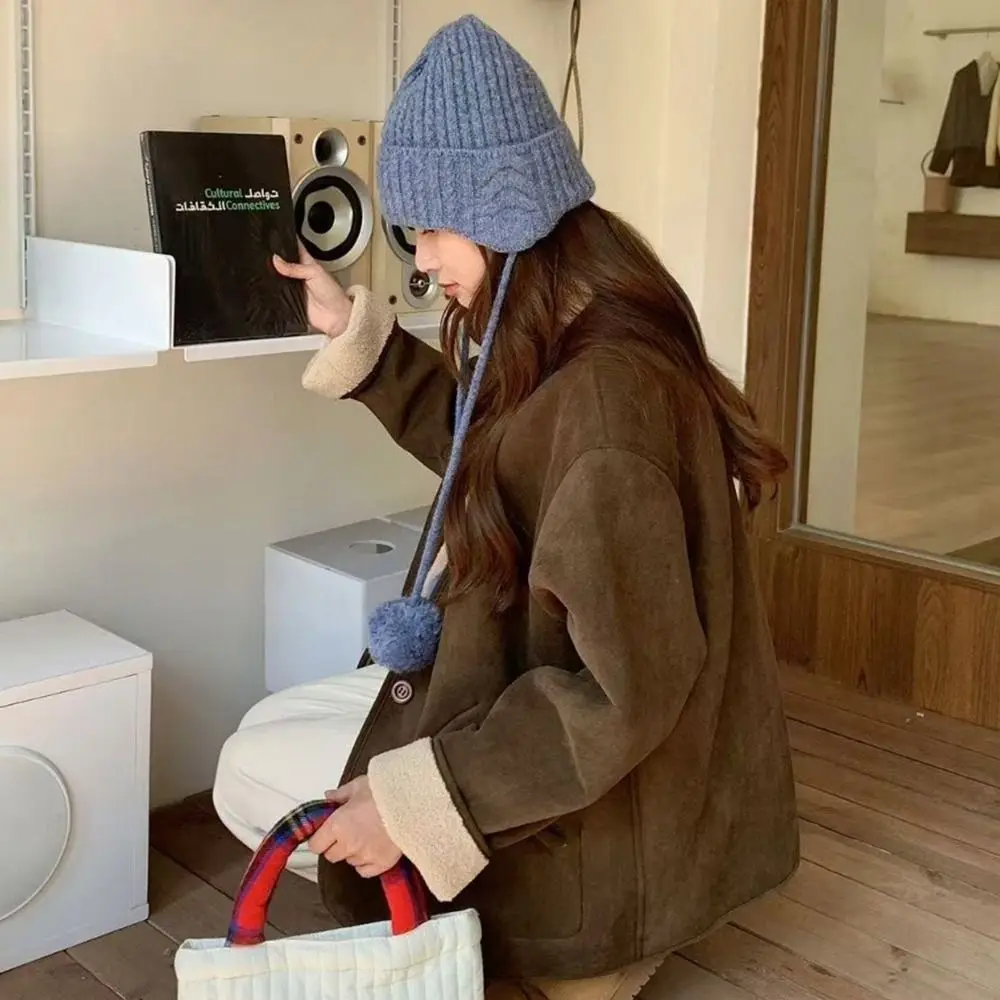 

Cute Winter Y2k Knitted Cap Windproof Thick Pom-pom Knit Cap Casual Soft Warm Beanie Hats Girls