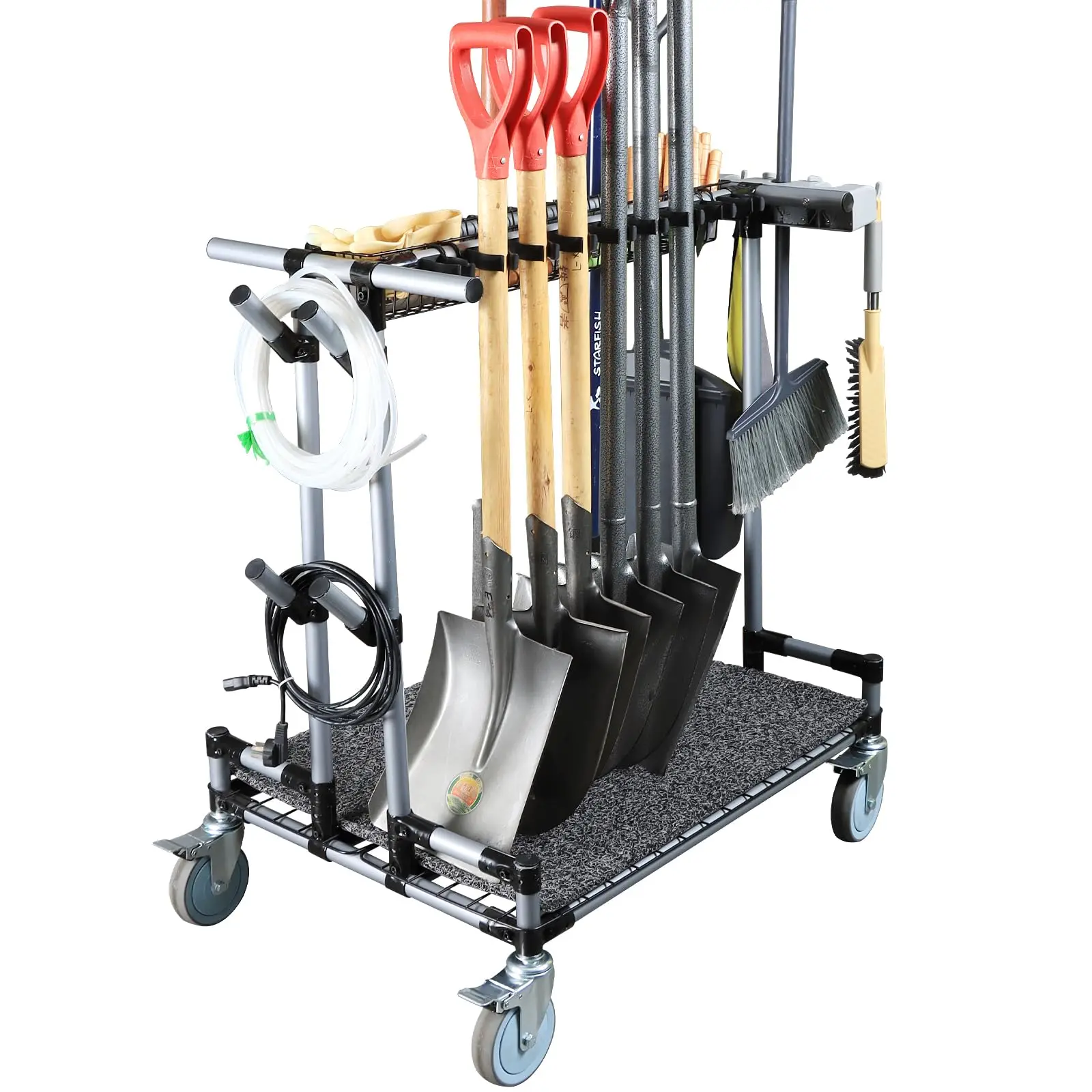 Heavy-Duty Garden Tool Organizer Cart Ideal for Gardening, Upgraded 5-Inch Wheels for Lawn & Sand, Long-Handle Tool