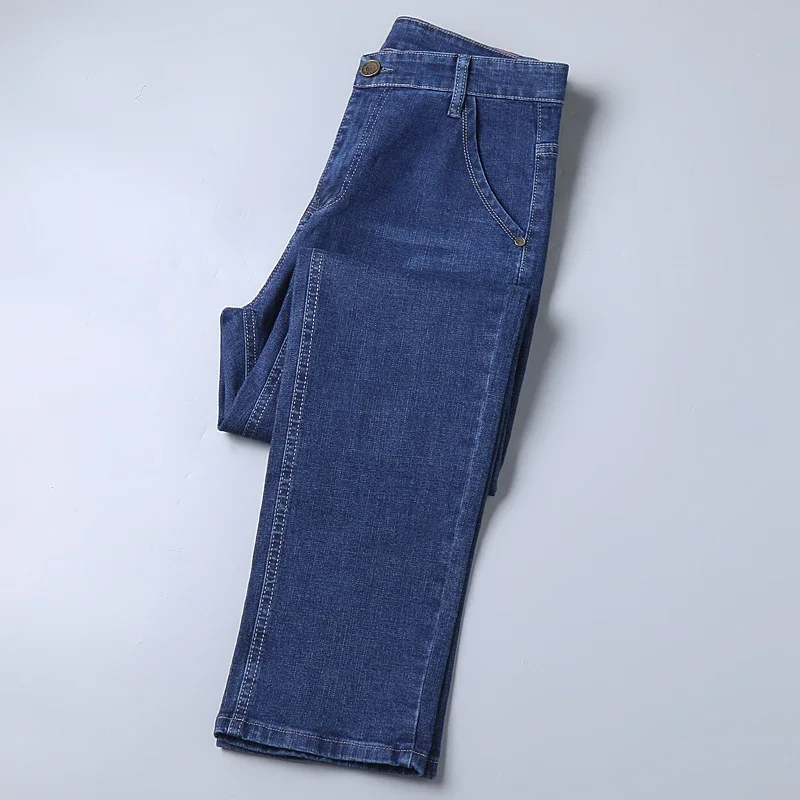 Pantalones de mezclilla de trabajo clásicos para hombre, Jeans de negocios, cómodos, informales, rectos, elásticos, ropa de marca de moda, azul y