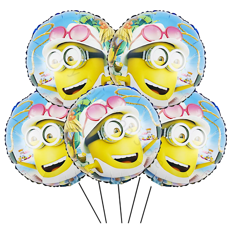 Minionsed 5Pcs 18in Round Foil Ballon Boy Girl Favor Anime Yellow Man Foil Globos Party Supplies Wedding Decoration Birthday Boy