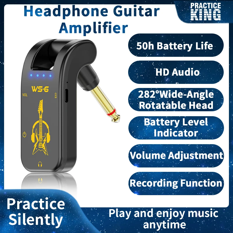 ギター Personal Headphone Guitar Amplifier Portable Guitar Headphone Mini Amp with Rechargeable Lithium
