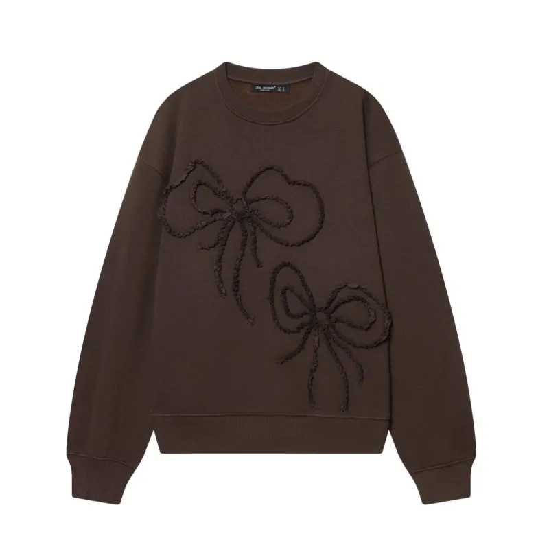 

Весенняя женская толстовка с бантом, повседневная, с круглым вырезом, длинными рукавами, в рубчик, модная, винтажная, уличная одежда, пуловер