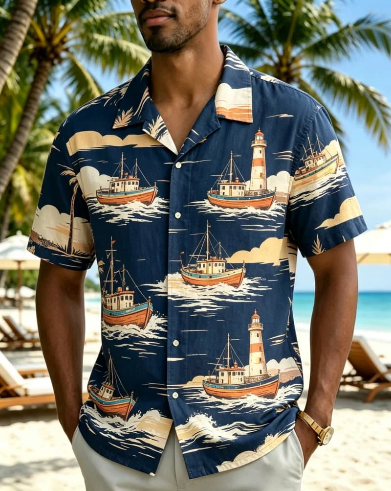Men's vintage tropical vacation style Hawaiian shirt, suitable for pool parties, summer travel, and daily dressing