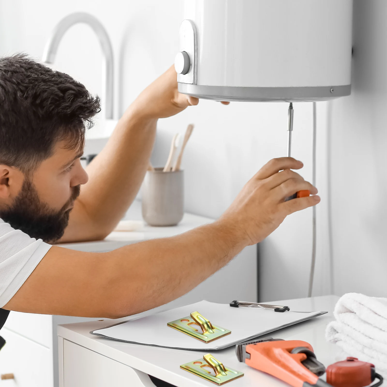 

4pcs Water Heater Rack Wall Mounting Bracket High Load Capacity Anti Slip Hollow Walls Solution Storage Accessories Steel Plate