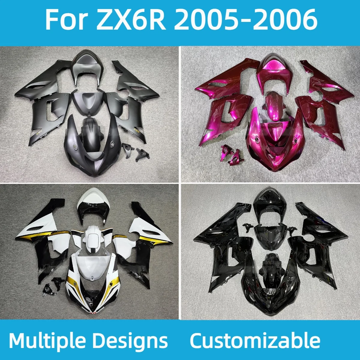 

Для Kawasaki ZX 6R 2005 2006, новый стильный комплект обтекателей ZX6R 05 06, обтекатели послепродажного обслуживания мотоцикла, кузов