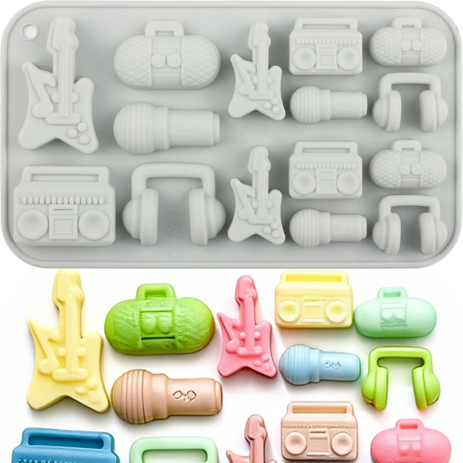 

15 Cavity Music Theme Silicone Candy Molds Microphone Headphones Guitar Chocolate Mold for Candy Chocolate Cake Decoration