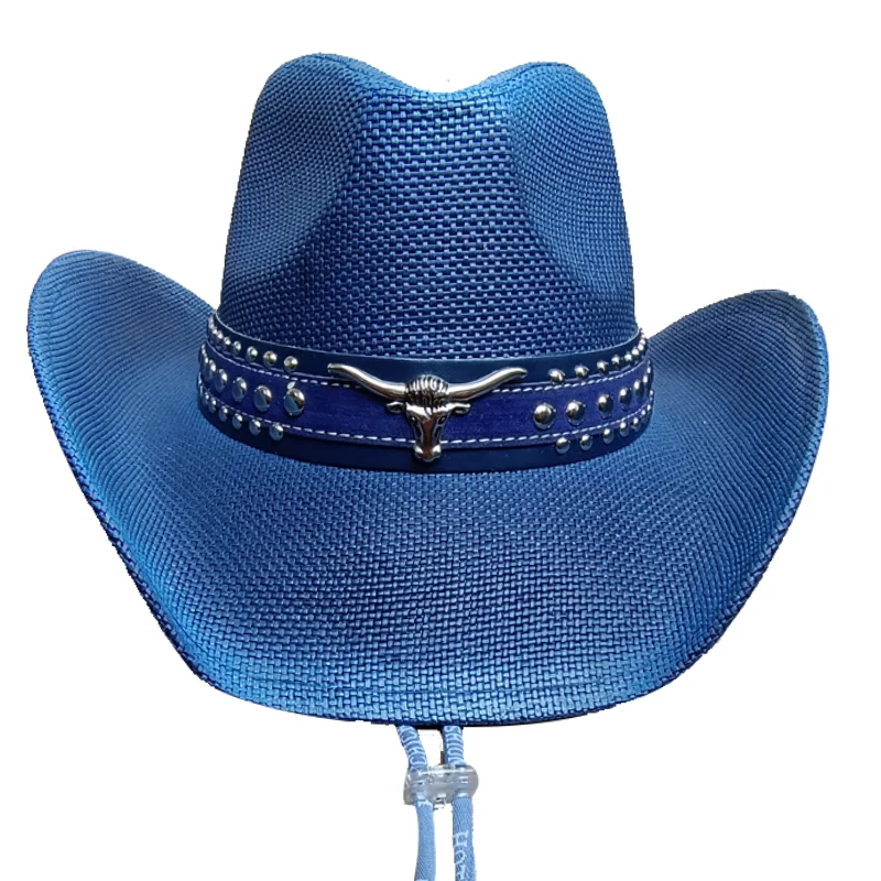 

Western navy blue cowboy hat 2025 outdoor travel cowboy hat men and women retro ladies wide brim cowboy hat sombrero vaquero