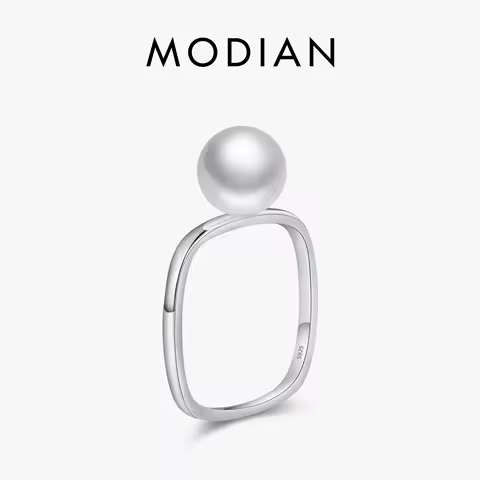 MODIAN 925 Sterling Silver Trendy Square Ring Exquisite Crystal Pearl Elegant Female Rings For Women Party Jewelry