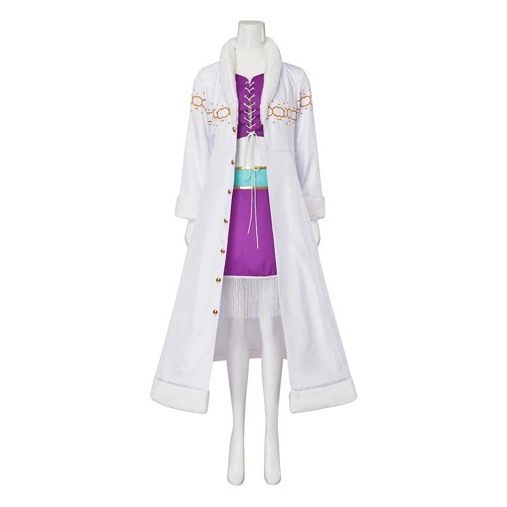 

Аниме Нико Робин Косплей Костюм Женский Фиолетовый Топ Юбки с Меховым Воротником Белое Пальто Одежда Хэллоуин Карнавальная Вечеринка Униформа