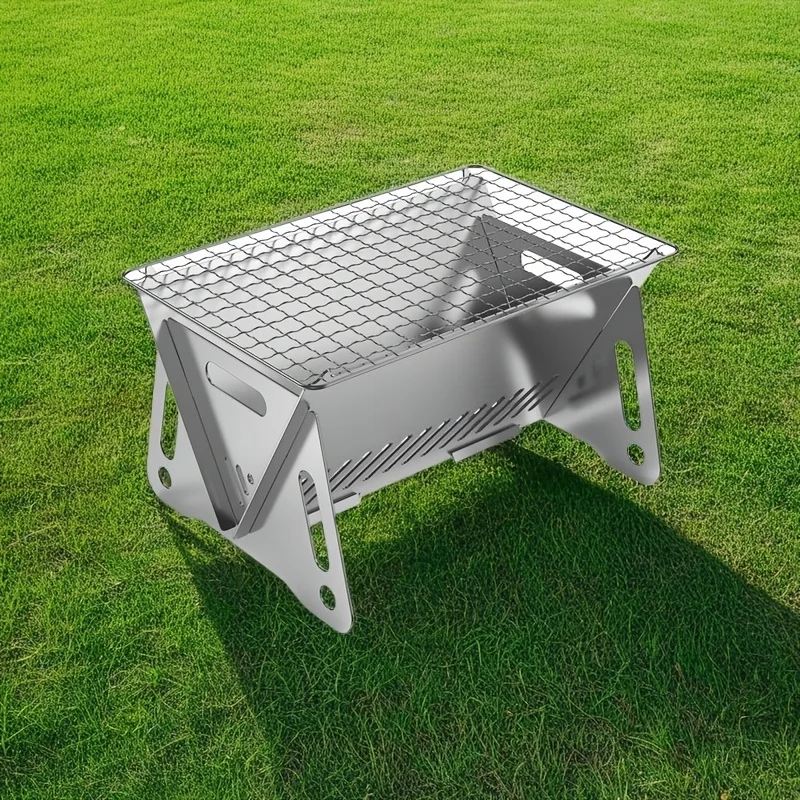 Portable BBQ grill: foldable stainless steel card stove for outdoor camping