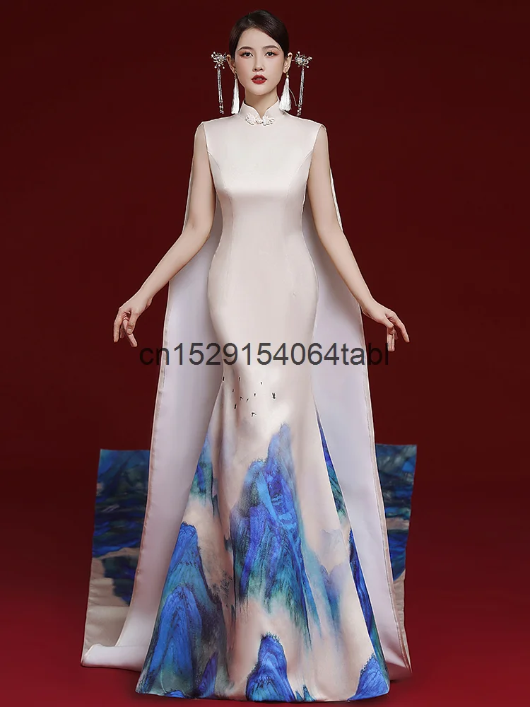 

Chinese Style China-Chic Cheongsam Catwalk High-end Performance Clothes Stage High-end Atmosphere Vocal Art Host Han Fu