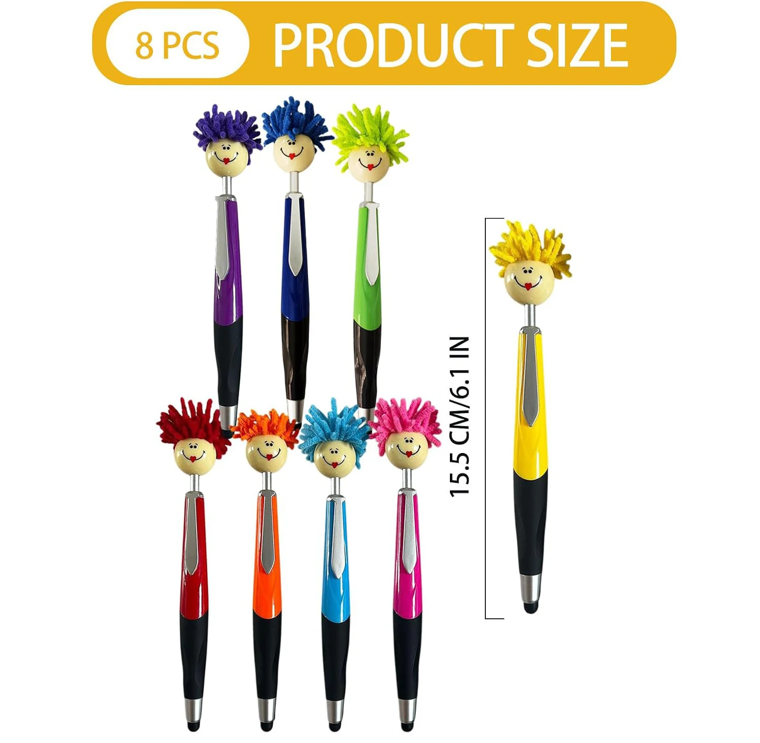 Mop head ballpoint pen with plush hair writing click pen, portable cute cartoon multi-function signature pen, office, home gift