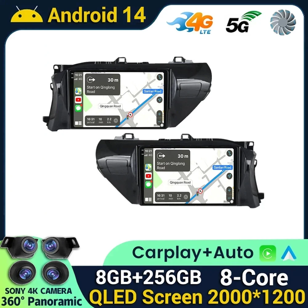 Android 14 Car Radio For Toyota Hilux (LHD) 2016-2020 Carplay Multimedia Head Unit Automotive Car Video Player Android Auto Car