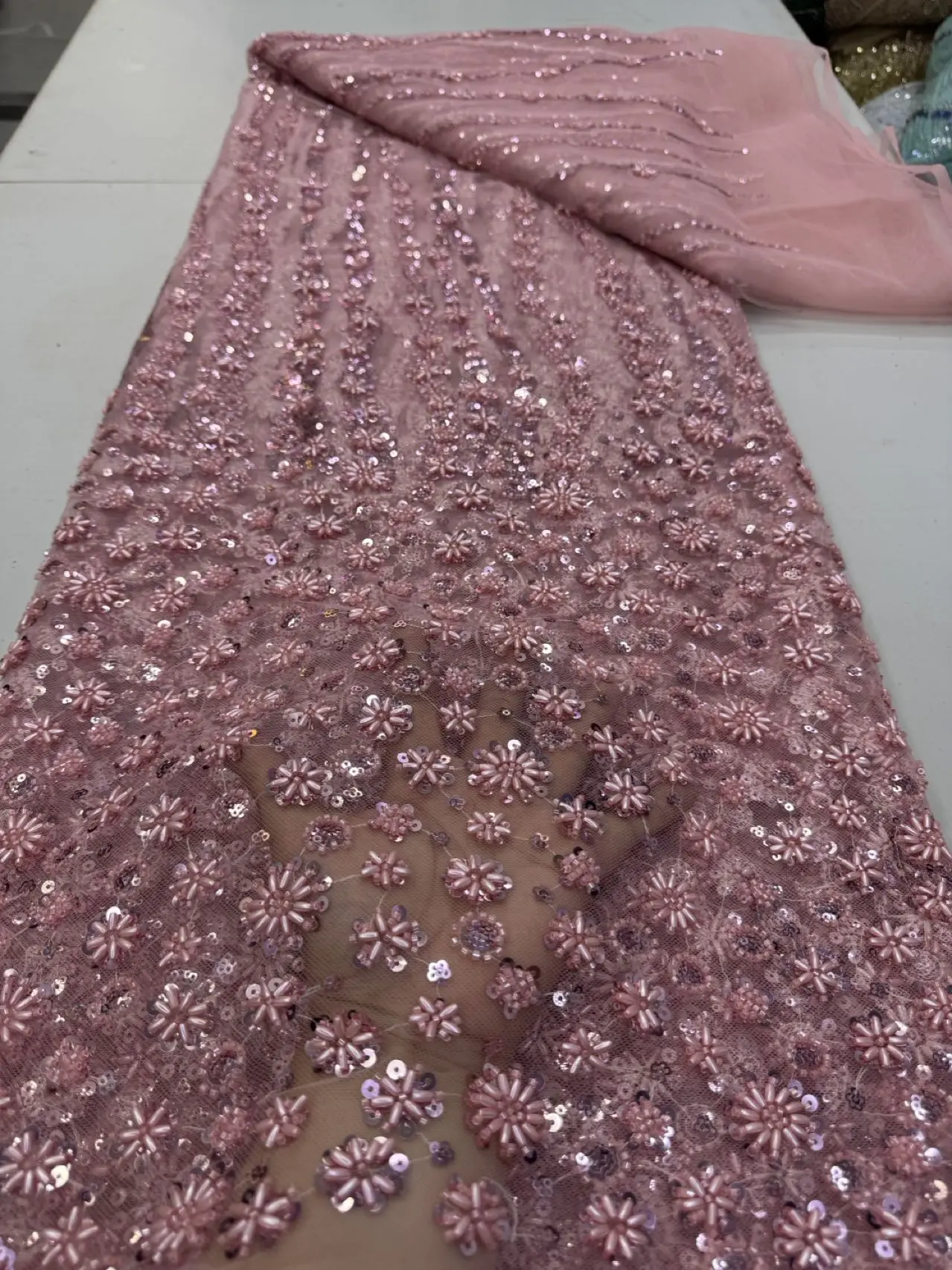 

2026 African Nigerian High-Quality Tulle Lace Fabric Sequins Embroidery French Guipure Luxury Wedding Party Dress Beaded 5Yards